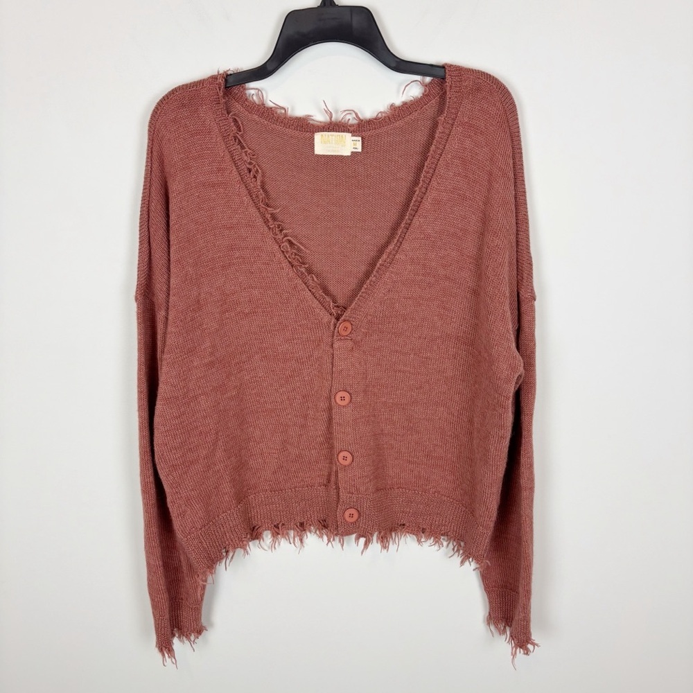 Nation LTD Baby Alpaca Knit Distressed Cardigan in Fig Size M - Picture 3 of 10